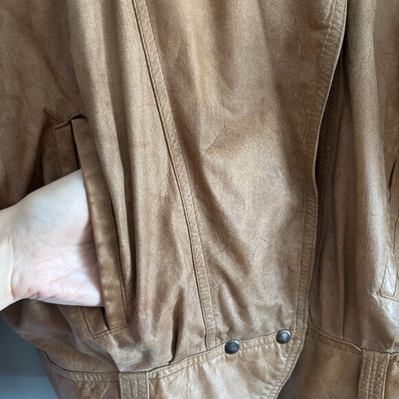 Vintage 80s Brown Paper bag Leather Jacket - Picture 8 of 14